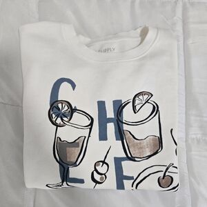 Z Supply White Graphic Crew Neck Sweater